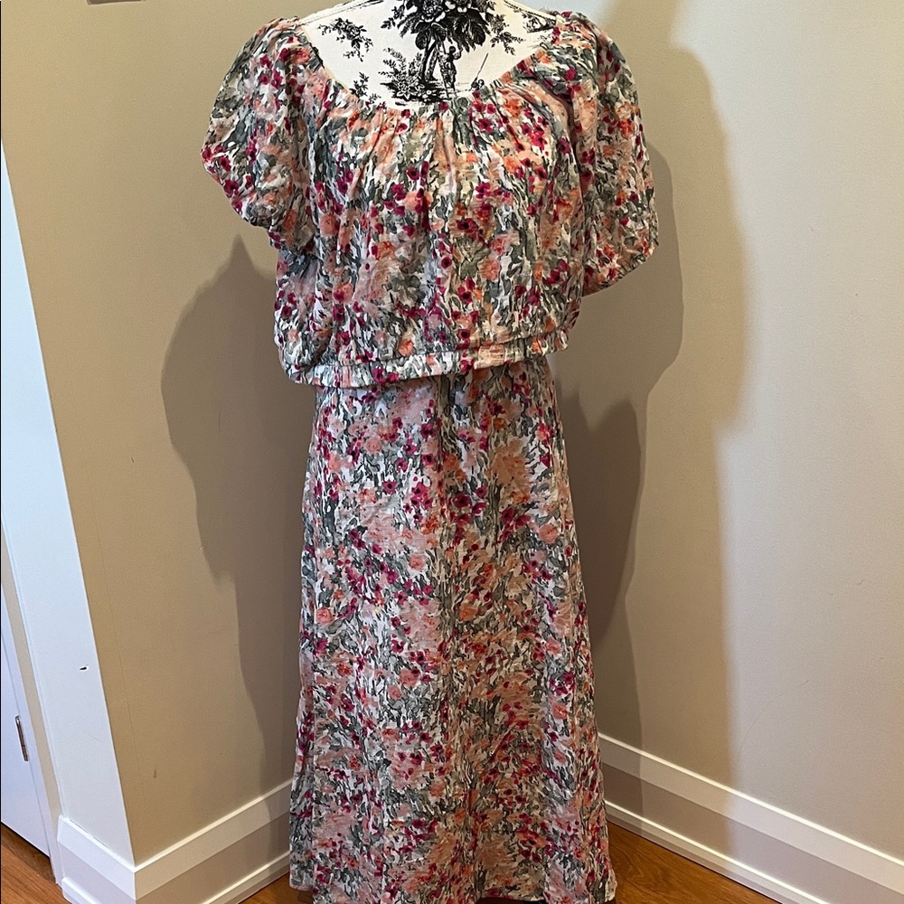 Reitmans Pink and Gray Floral Maxi Dress. Matching Separate Skirt and top